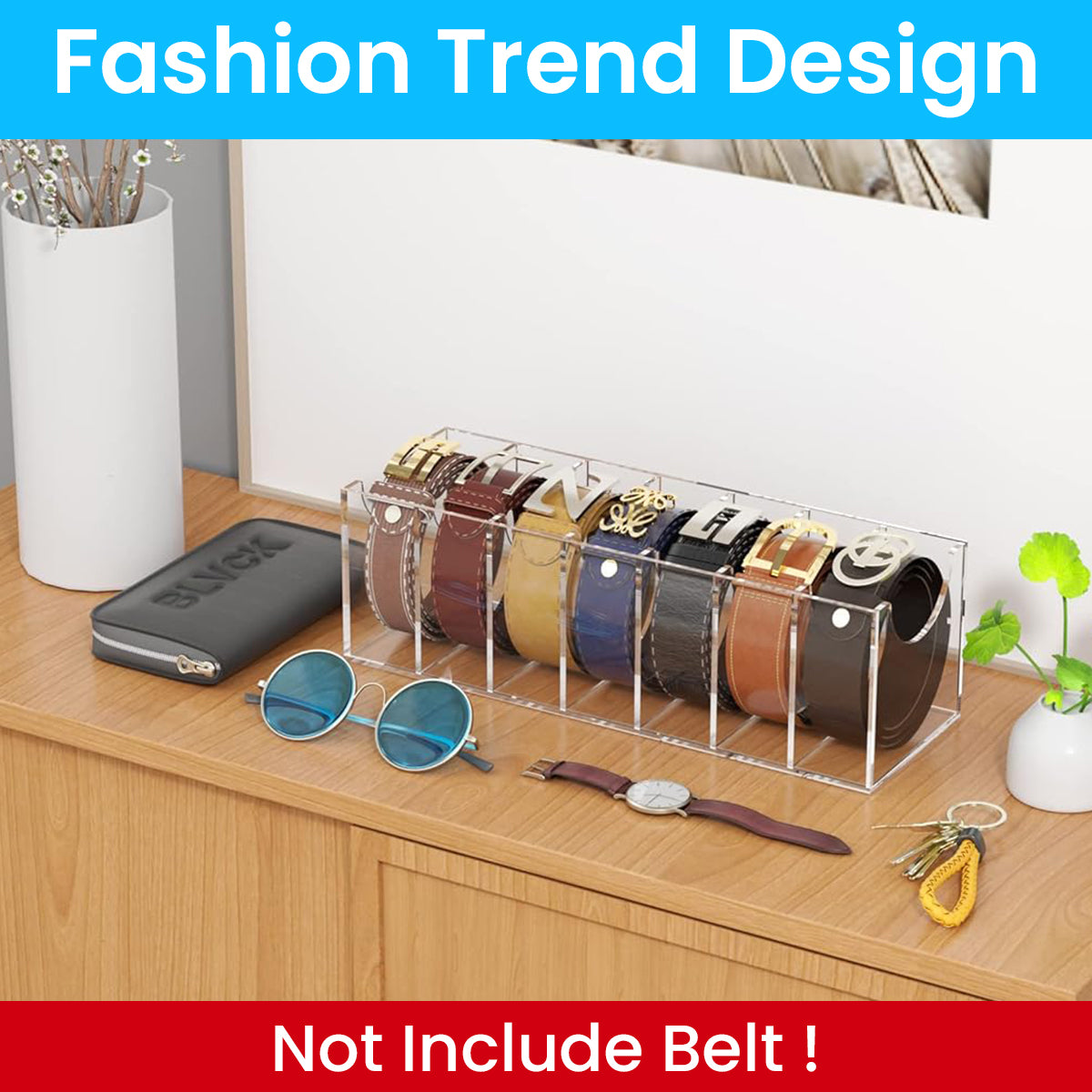 MAYCREATE Belt Organizer, Acrylic 7-Compartments Belt Container Storage Holder, Clear Belt Container Display Holder for Closet Tie and Bow Watch Jewelry Bracelets Ring Cosmetic MAYCREATE Belt Organizer, Acrylic 7-Compartments Belt Container Storage Holder, Clear Belt Container Display Holder for Closet Tie and Bow Watch Jewelry Bracelets Ring Cosmetic